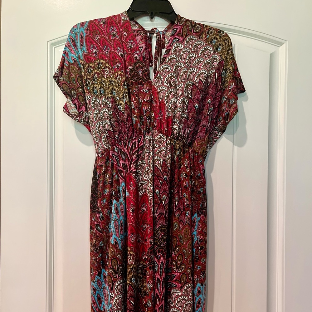 Raindrops by Papillion silky short dress, ties in back, size M